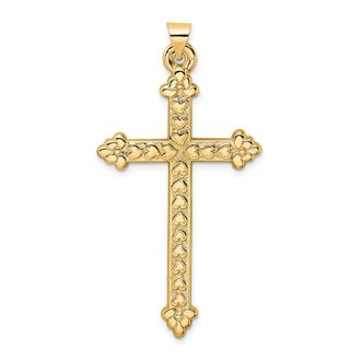 Diamond2Deal 14k Yellow Gold Polished Textured Hollow Hearts Cross Pendant