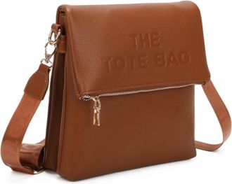 Generic The Tote Bag Premium Vegan Leather Crossbody Messenger Bag, Gold Hardware, Adjustable Shoulder Strap (Brown)