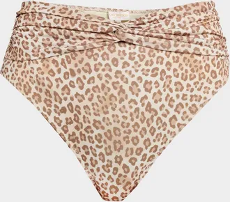 Ramy Brook Dina Leopard-Print High-Waist Bikini Bottoms
