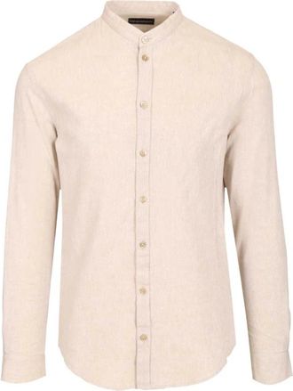 Emporio Armani Textured Linnenmix Overhemd - Heren - Casual Overhemden - Beige - S - Linnen - Overhemden