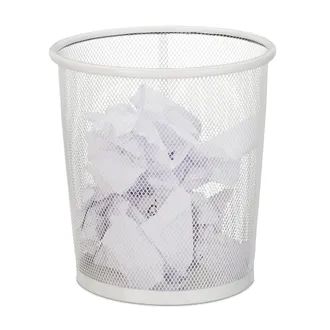 Relaxdays Relaxdays - Set 16 Papeleras De Metal Enrejado, Cubo Papeles Dormitorio, 8 Litros, Redondo, Sin Tapa, Pl&aacute;stico, 24x23 Cm, Blanco