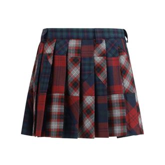 Miu Miu Geplooide Patchwork Tartan Mini Rok - Dames - Korte rokken - Veelkleurig - XS - Wol - Rokken