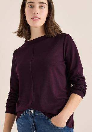 Cecil Langarmshirt CECIL, Damen, Gr. XL (44), eggplant rot, Jersey, Obermaterial: 50% Baumwolle, 50% Modal, unifarben, l&auml;ssig geschnitten h&uuml;ftbedeckend, Run