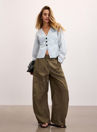 Icone Womens Topstitched details stretch canvas wide-leg pant