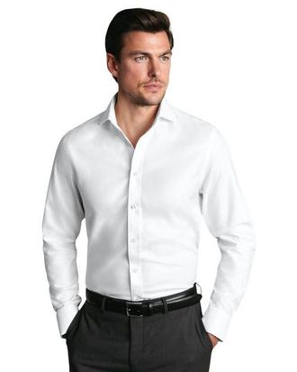 CHARLES TYRWHITT Non-iron Classic Collar Slim Fit Herringbone Shirt in White at Nordstrom, Size 15.5 - 33
