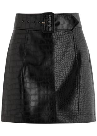 Kitri Marla Faux Leather Mini Skirt - Black - 12 (UK12 / M)