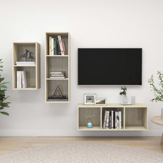 vidaXL Vidaxl - Juego De Muebles De Sal&oacute;n 3 Pzas Madera Ingenier&iacute;a Roble Sonoma