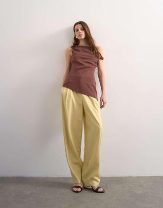 Topshop Pantaloni bombati misto lino color latticello-Giallo
