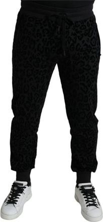 Dolce & Gabbana Elegante Luipaard Joggers voor Mannen - Heren - Sweatpants - Zwart - L - Katoen - Broeken
