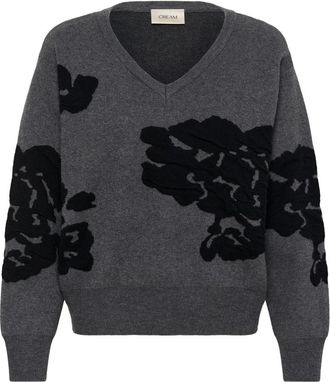 Cream Truien - Dames - V-hals truien - Grijs - M - Leer - Truien & Vesten