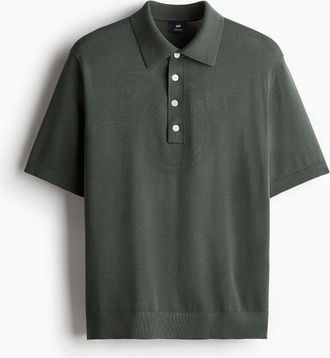 H&M Feinstrick-Poloshirt in Regular Fit - Green