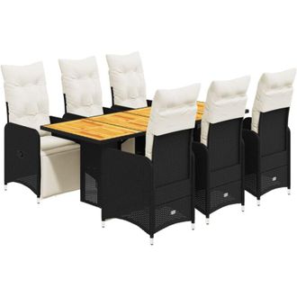 vidaXL Set De Mesa Y Sillas De Jard&iacute;n 7 Pzas Y Cojines Rat&aacute;n Pe Negro Vidaxl