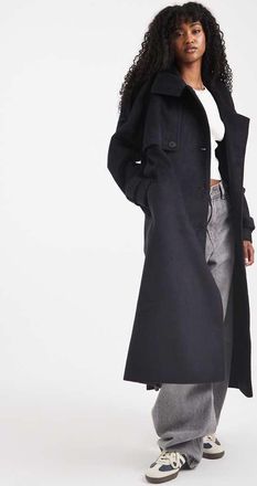 Asos Trench taglio lungo spazzolato blu navy con collo a imbuto