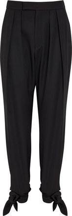 Chlo&eacute; Tie-cuffs Tapered-leg Wool Trousers - Black - 40 (UK12 / M)