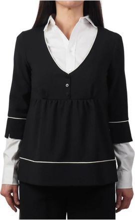 Alessia Santi Zwarte 3/4 Mouw Damesblouse - Dames - Blouses - Zwart - M - Overhemden