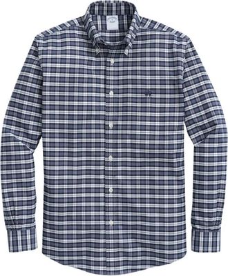 Brooks Brothers Donkerblauwe Regular Fit Non-Iron Stretch Katoenen Overhemd met Button-Down Kraag - Heren - Casual Overhemden - Blauw - XL - Katoen - Overhemden