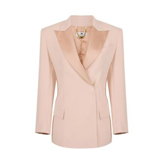Elisabetta Franchi Blazers, female, Beige, Size: S Blazer doppiopetto in cr&ecirc;pe leggero