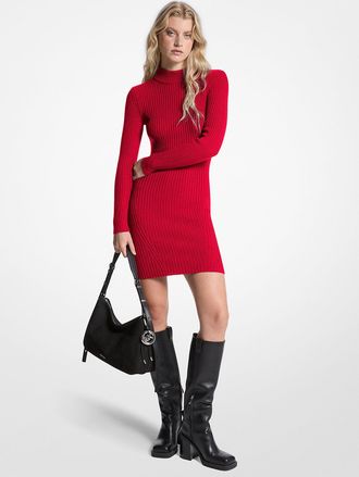 Michael Kors Ribbed Stretch Wool Mock Neck Dress