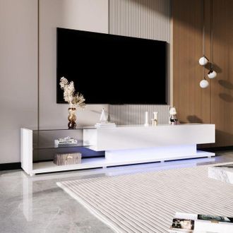OEM Mueble De Tv Moderno, Blanco Brillante, Con 2 Cajones Y Separadores, Iluminaci&oacute;n Led Modulable, Mueble De Sal&oacute;n, 170 X 36 X 38 Cm