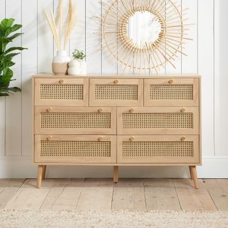 Birlea Croxley Chest of 7 Drawers Rattan Croxley Mid Century Modern in Natural