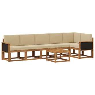 vidaXL Conjunto De Sof&aacute;s De Exterior 7 Pcs Natural Y Beige Poli&eacute;ster Vidaxl