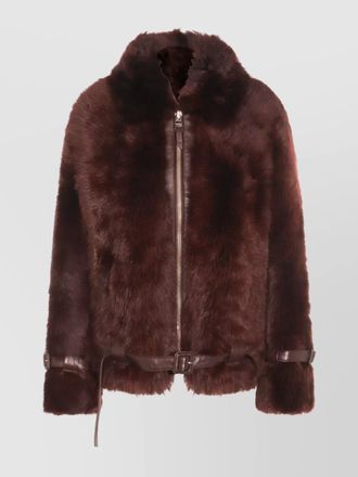 Tom Ford leather buckle detail jacket with faux fur