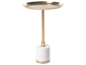 Beliani Tavolino Rotondo Moderno Forma Geometrica Piano In Metallo Base In Marmo Bianco E Oro &Oslash; 36 Cm Camelo