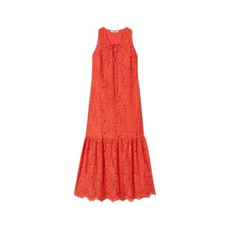 Twinset Lange Kant Macrame Jurk - Dames - Casual kleedjes - Rood - M - Katoen - Kleedjes