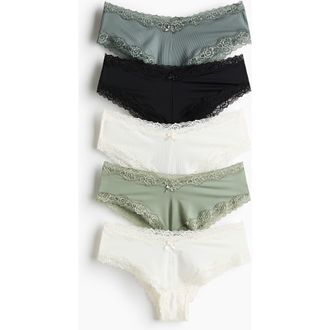 H&M 5-pack microfiber hipster briefs in Green/white/black at Nordstrom, Size Xx-Large