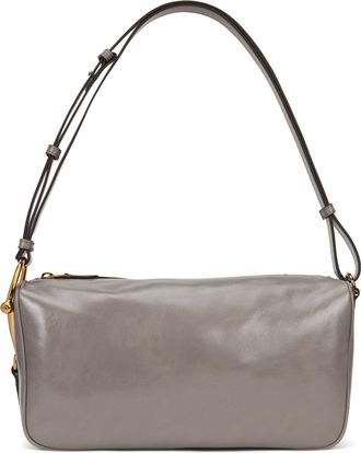 Gucci Womens Shoulder Bag Smooth Grey Leather Calf Skin Handbags Hand
