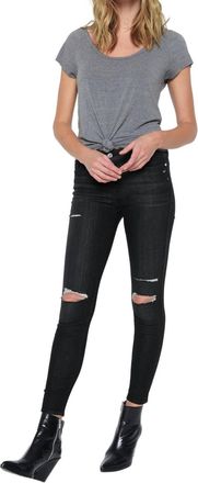 7 For All Mankind The Ankle Skinny Jean In Destroyed Noir