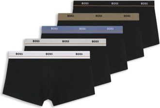 BOSS Five-pack of stretch-cotton trunks with logo waistbands