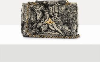 Vivienne Westwood Anita Medium Chain Shoulder Bag Venus Wool Jacquard Cream-black