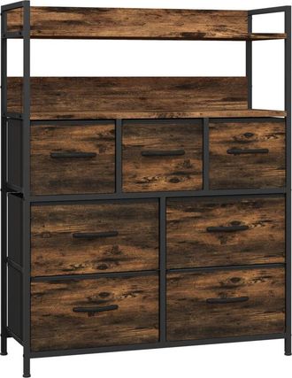 HOMCOM Homcom - Bedroom Chest of Drawers, Drawer Dresser Storage Organiser Unit with Foldable Drawers, Open Shelves and Steel Frame for Living Room