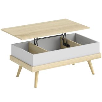 HOMCOM Mesa de centro 100x79x54 cm natural y blanco