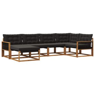 vidaXL Conjunto De Sof&aacute;s De Exterior Con Coj&iacute;n 6 Pcs Natural Y Negro Vidaxl