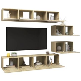 Berkfield Home Modern 6 Piece TV Cabinet Set Sonoma Oak Engineered Wood in Light Tan