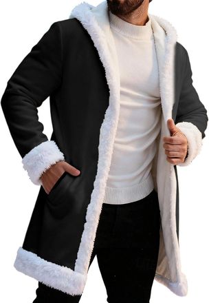 Generic Red Velvet Christmas Costume for Men Santa Coat Red Hooded Cape Poncho Evening Dress Christmas Party Cardigan with Plush Lining Long Sleeve Robe Fancy