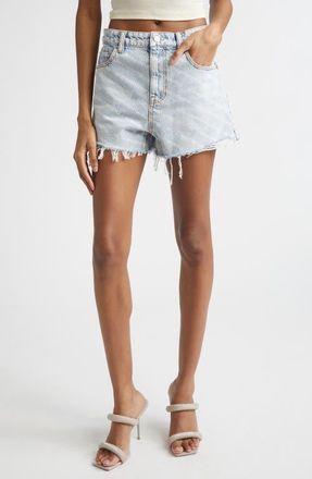 Alexander Wang Bite Logo Cutoff Denim Shorts in Pebble Bleach at Nordstrom, Size 24