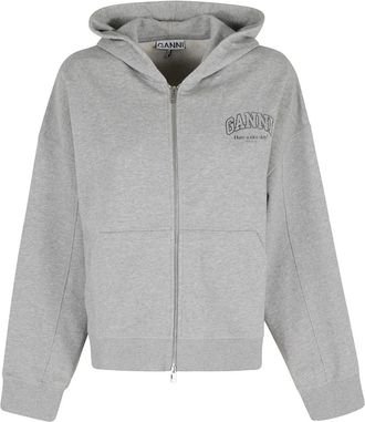 Ganni Zip-throughs, female, Gray, Size: XS Full zipper hoodie