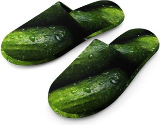 Generic Green Cucumber Pickles Mens House Slippers Slip Indoor Slipper On Shoes Warm Outdoor