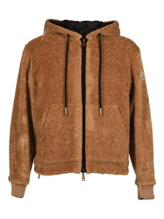 Moncler hooded zip jacket - women - Acrylic/Cotton/Virgin Wool/Polyamide/Polyester - S - Brown