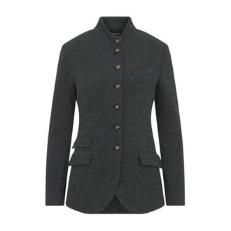 Giorgio Armani Jassen, Dames, Grijs, M, Leer, Slim-fit blazer in jersey met visgraatmotief