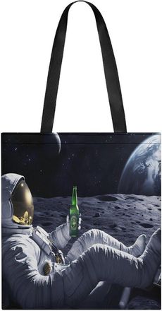 Generic Astronaut Drinking Beer on Moon Tote Bag for Women Men Shoulder Bags Purses Pouch Handbags