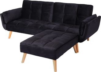 Hhg Hhg - Divano Letto Angolare Con Penisola Sof&agrave; Reclinabile 546 Legno Velluto Nero