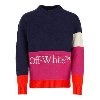Off-white SS21 Colorblock Logo Round Neck Long Sleeves Blue OMHE048R21KNI0014972
