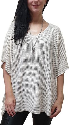 Mimosa Ladies One Size Knitted Warm Oversized V-Neck Poncho Cape with Side Buttons (One Size, Cream)