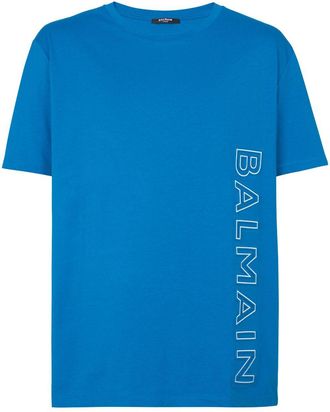Balmain logo-print short-sleeved cotton T-shirt - men - Organic Cotton - S - Blue
