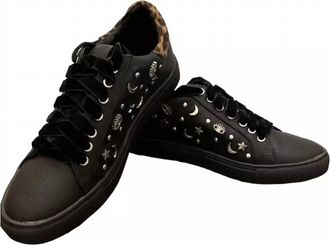 Very Volatile Clark Sneakers Embellished With Stars Moons In Black/leopard
