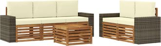 vidaXL Conjunto De Sof&aacute;s De Exterior 6 Uds. Natural Y Crema Vidaxl